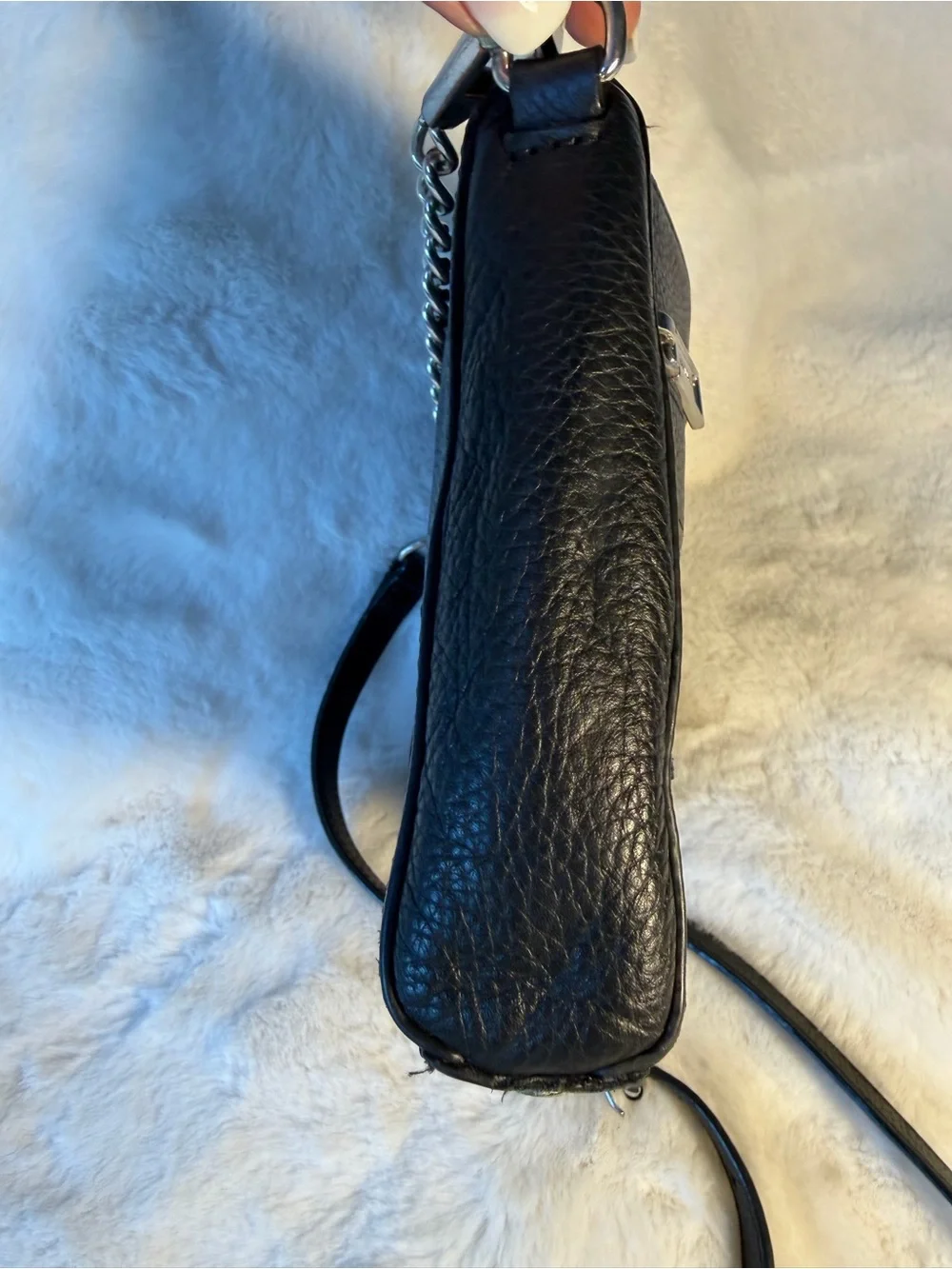 Rebecca Minkoff Black Pebbled Leather Moto Crossbody with Chain Strap